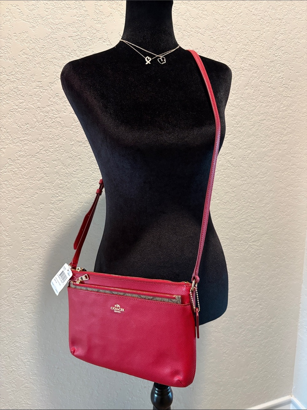 NWT Coach Red Leather Crossbody with Removable Pouch